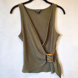 Express olive green rubbed faux wrap v-neck top Size Small
